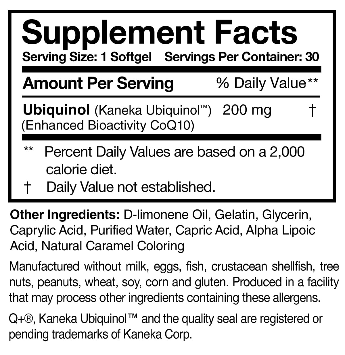 Researched Nutritionals Ubiquinol Super 200, plan quotidien suggéré, soutien potentiel d énergie.