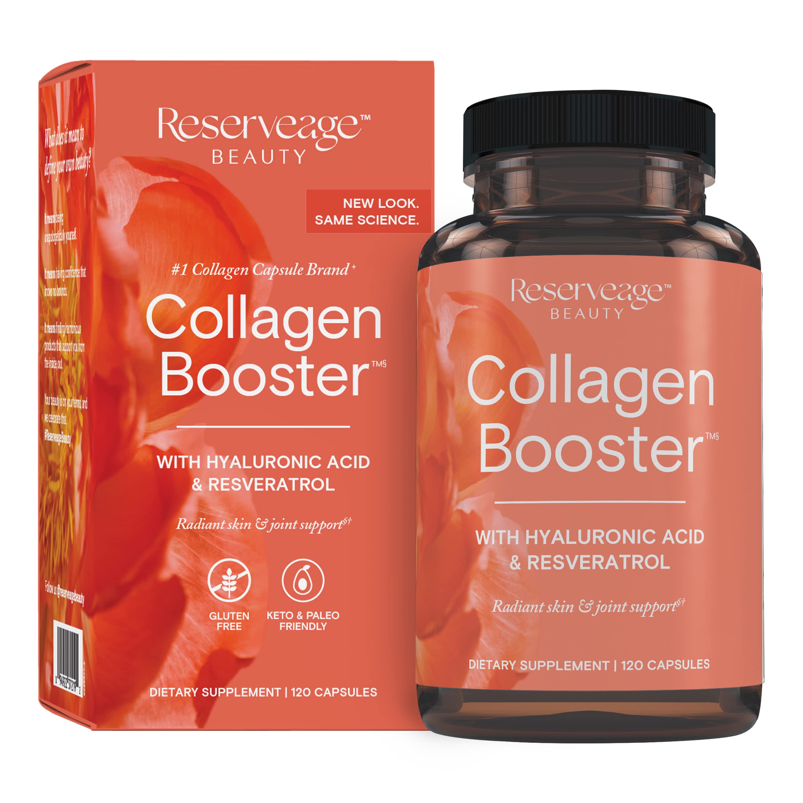 Reserveage Beauty Collagen Booster, bouteille principale, peau hydratée et éclatante