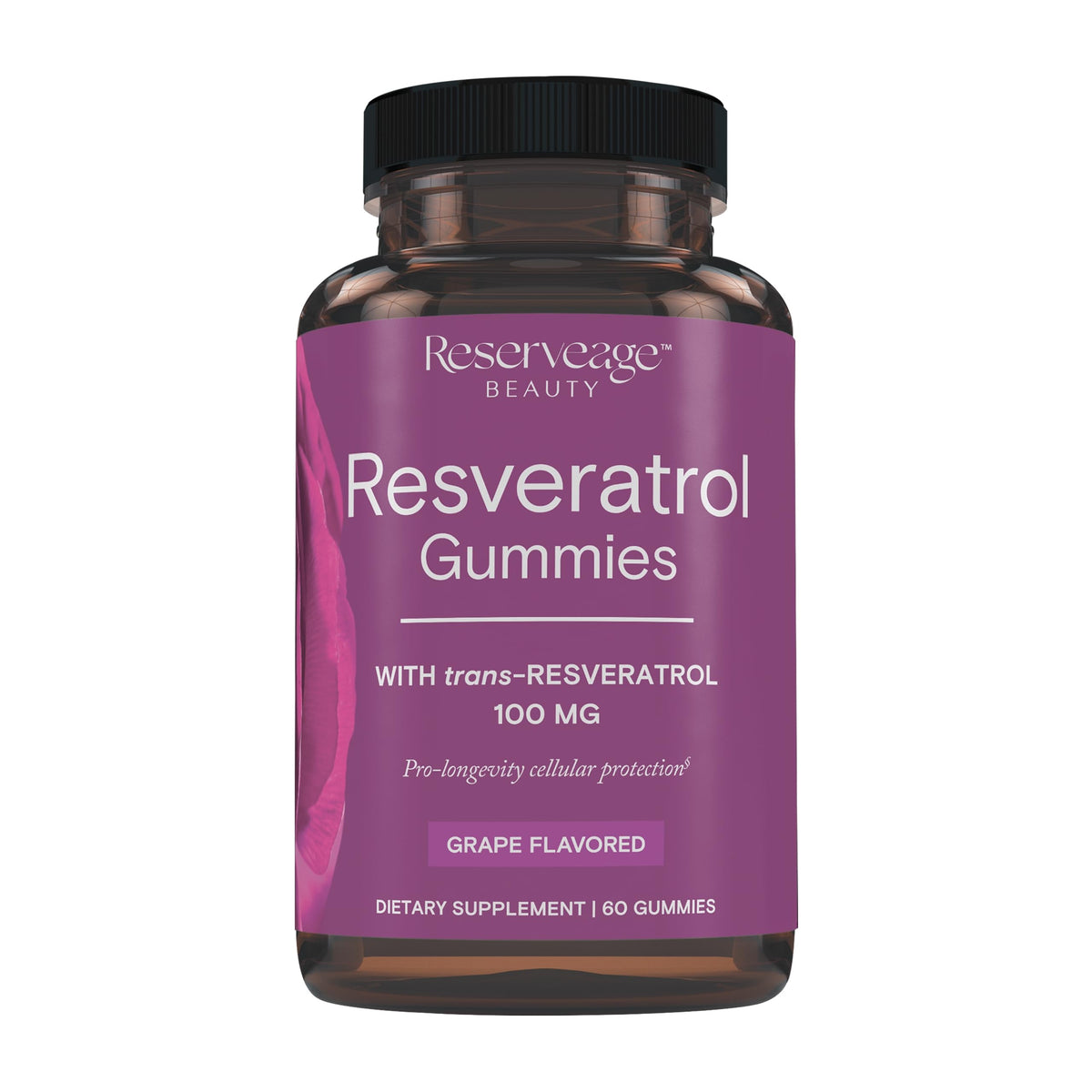 Reserveage Beauté gommes résvératrol 100 mg: texture fruitée pour une routine bien-être.