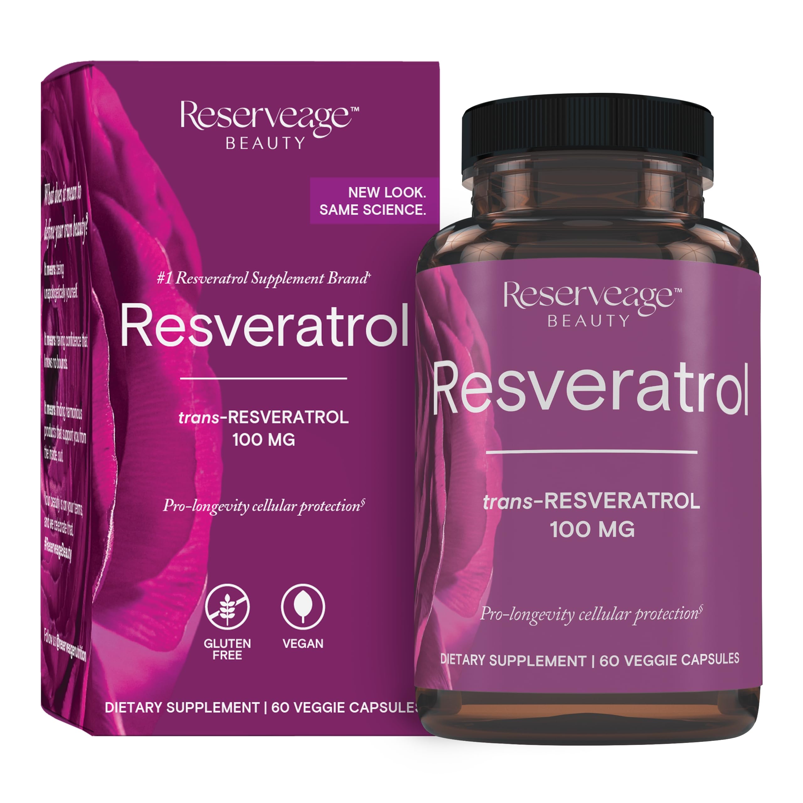 Reserveage Beauté Résveratrol 100 mg – bouteille élégante pour routine bien-être.