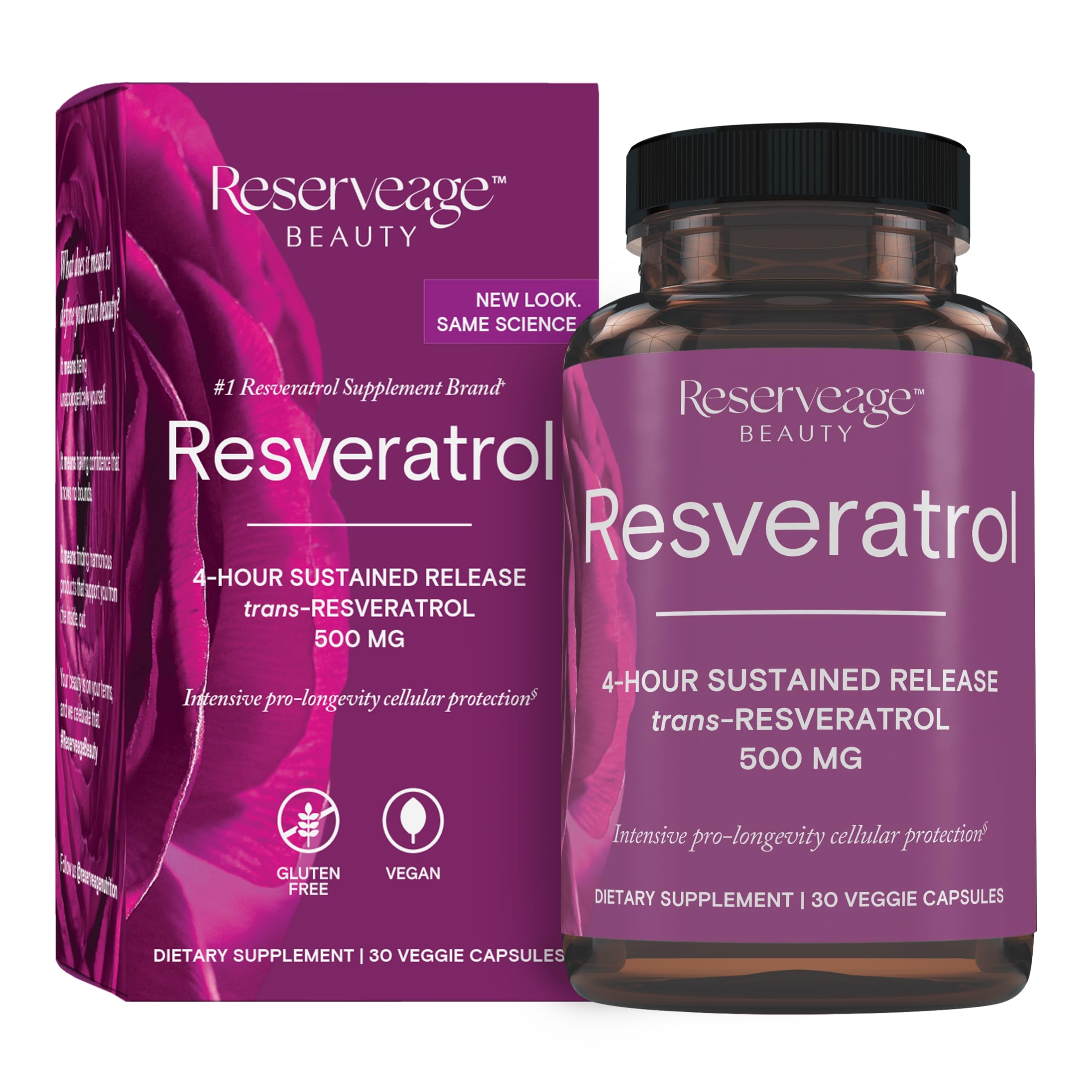 Reserveage Beauty Resveratrol, bouteille élégante, soutien antioxydant quotidien