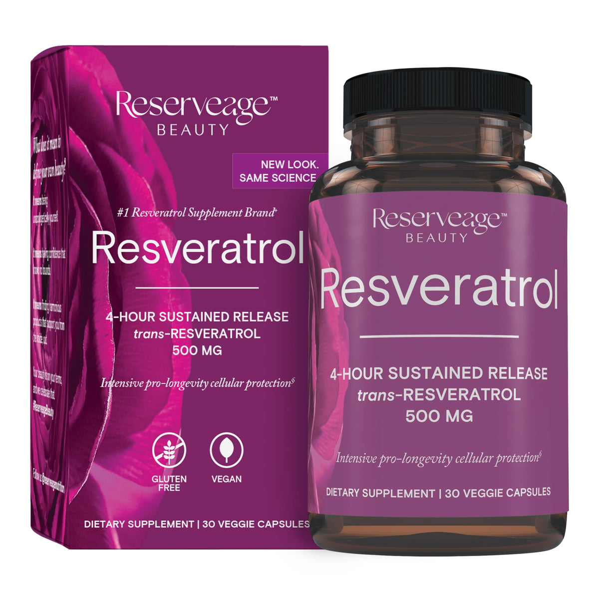 Reserveage Beauty Resveratrol, bouteille élégante, soutien antioxydant quotidien