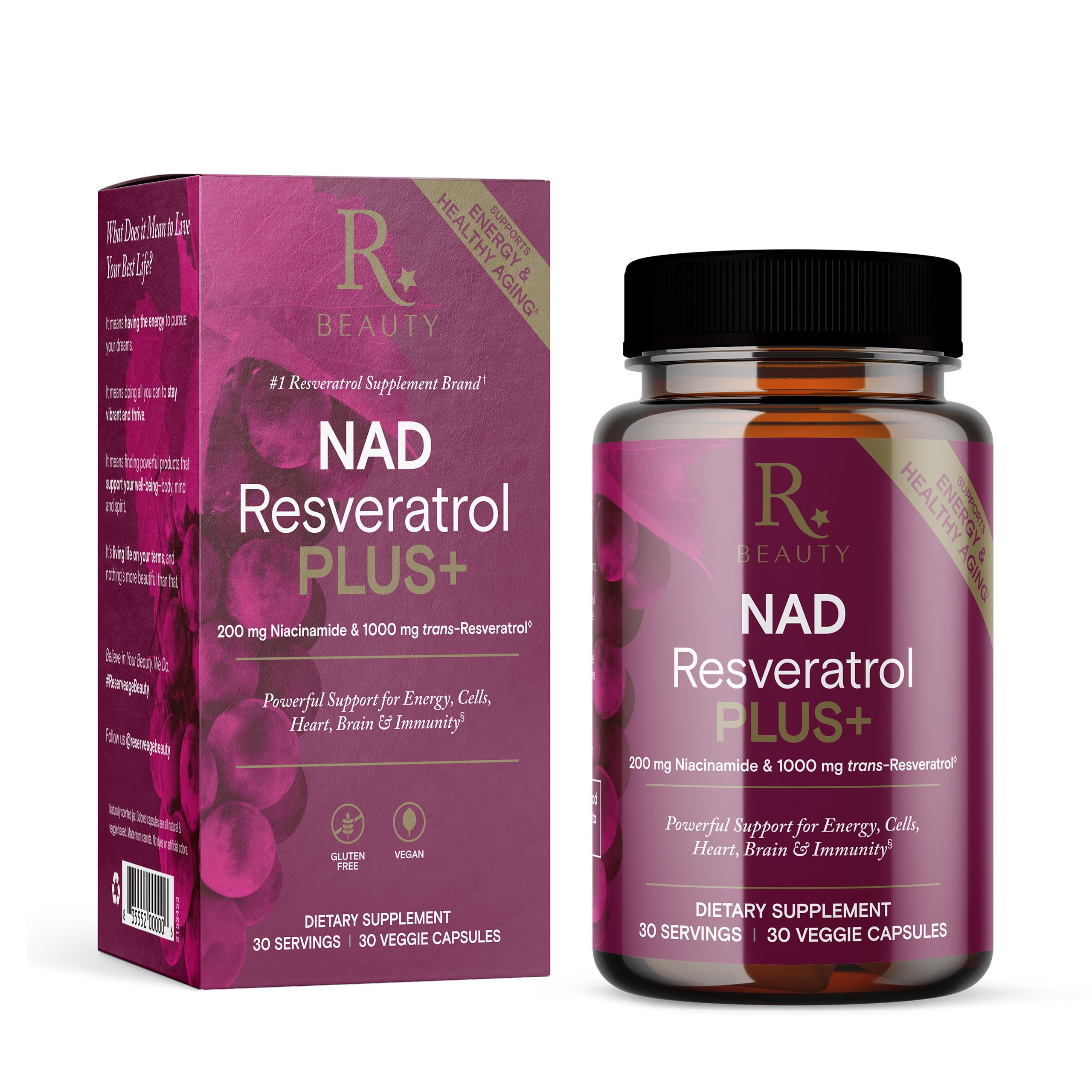 Bouteille Reserveage NAD Resveratrol Plus+, antioxydant potentiel au quotidien.