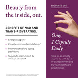 Schéma dosage sur le flacon Reserveage NAD Resveratrol Plus+, pour 30 jours.