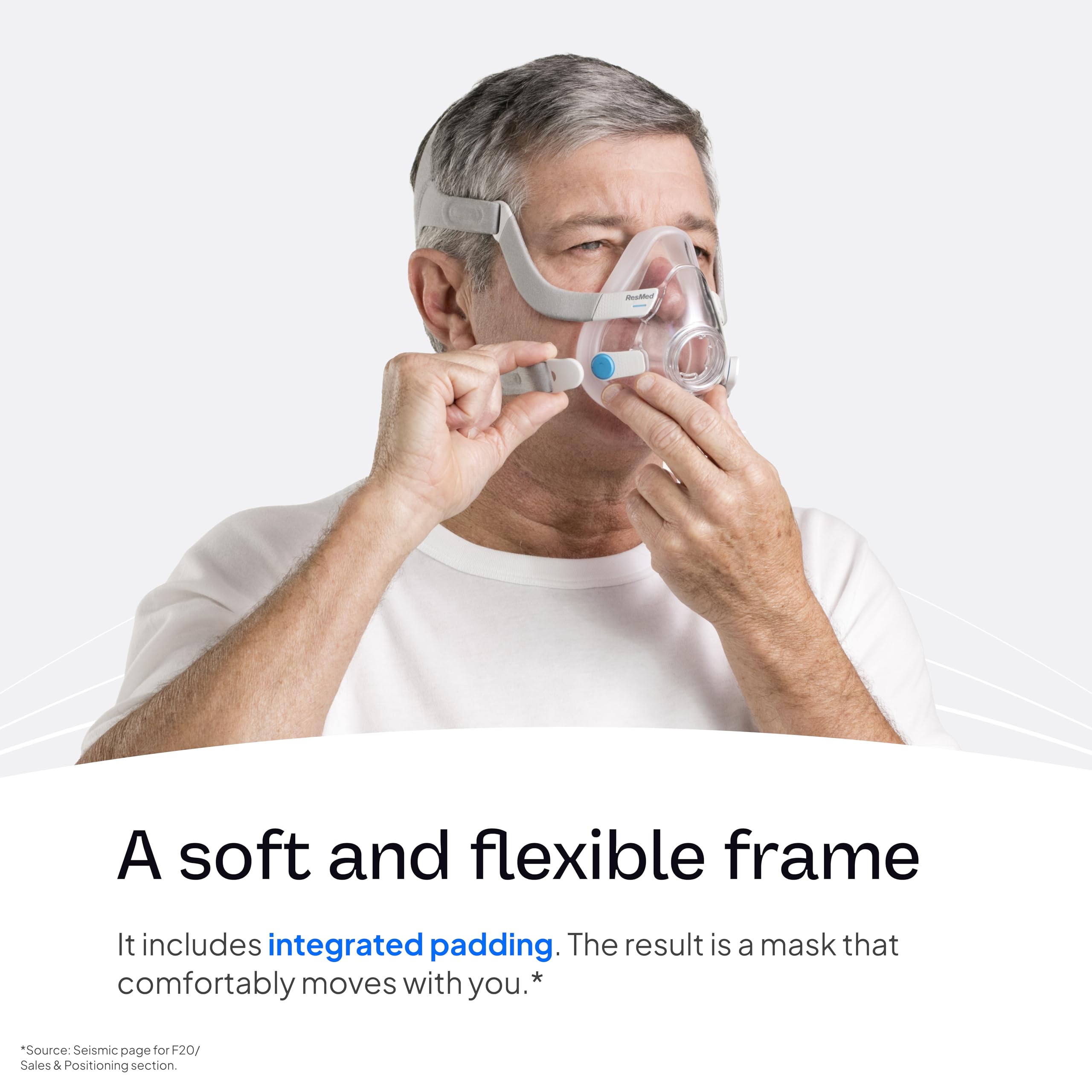 Anneaux d’attache du harnais ResMed AirFit AirTouch F20 assurant stabilité.