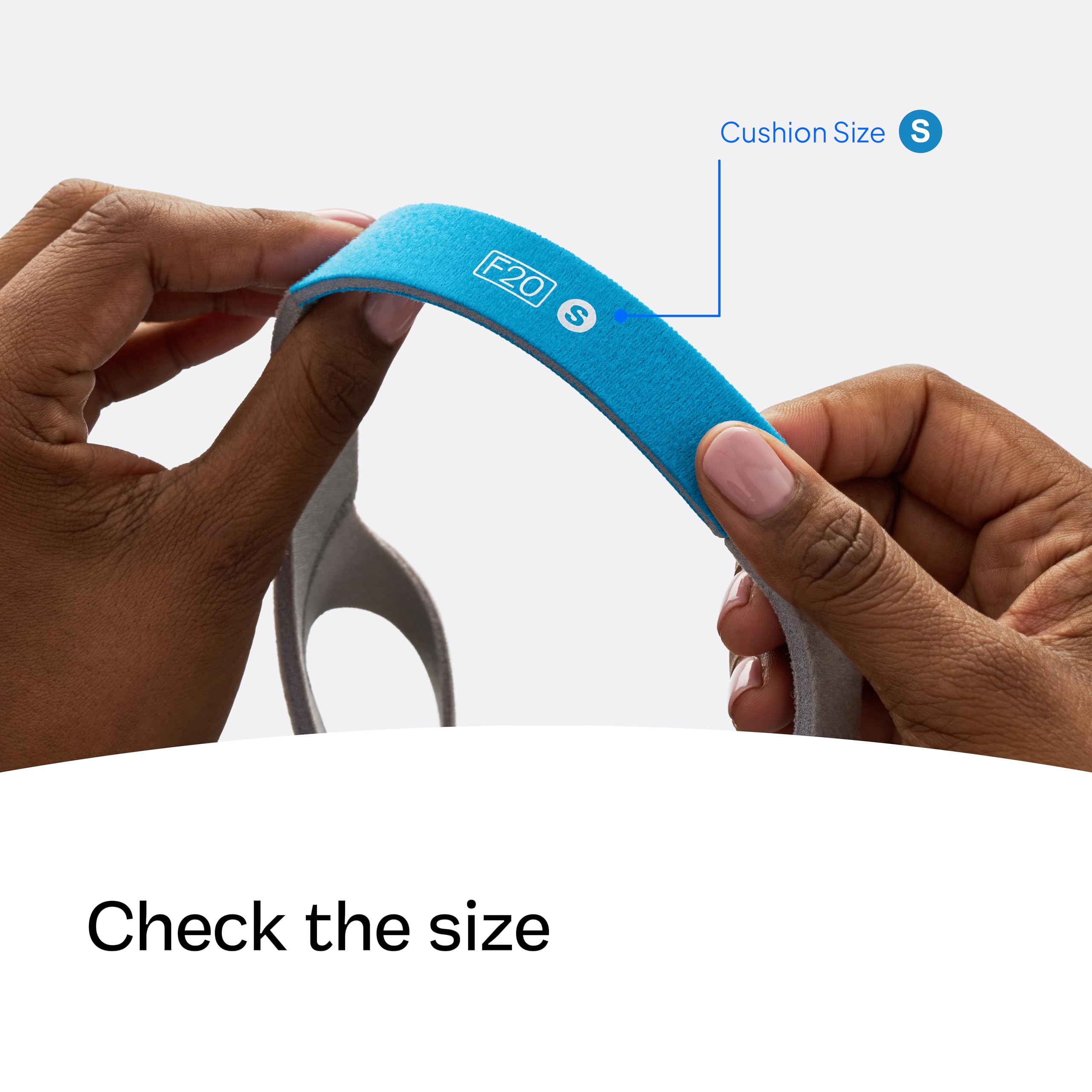 Harnais ResMed AirFit/AirTouch F20 bleu – compatibilité avec les composants AirFit et AirTouch.