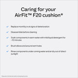 Coussin ResMed AirFit F20 – ajustement personnalisé pour diverses morphologies faciales.