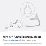 Coussin AirFit F20 ResMed – étanchéité améliorée grâce à InfinitySeal.