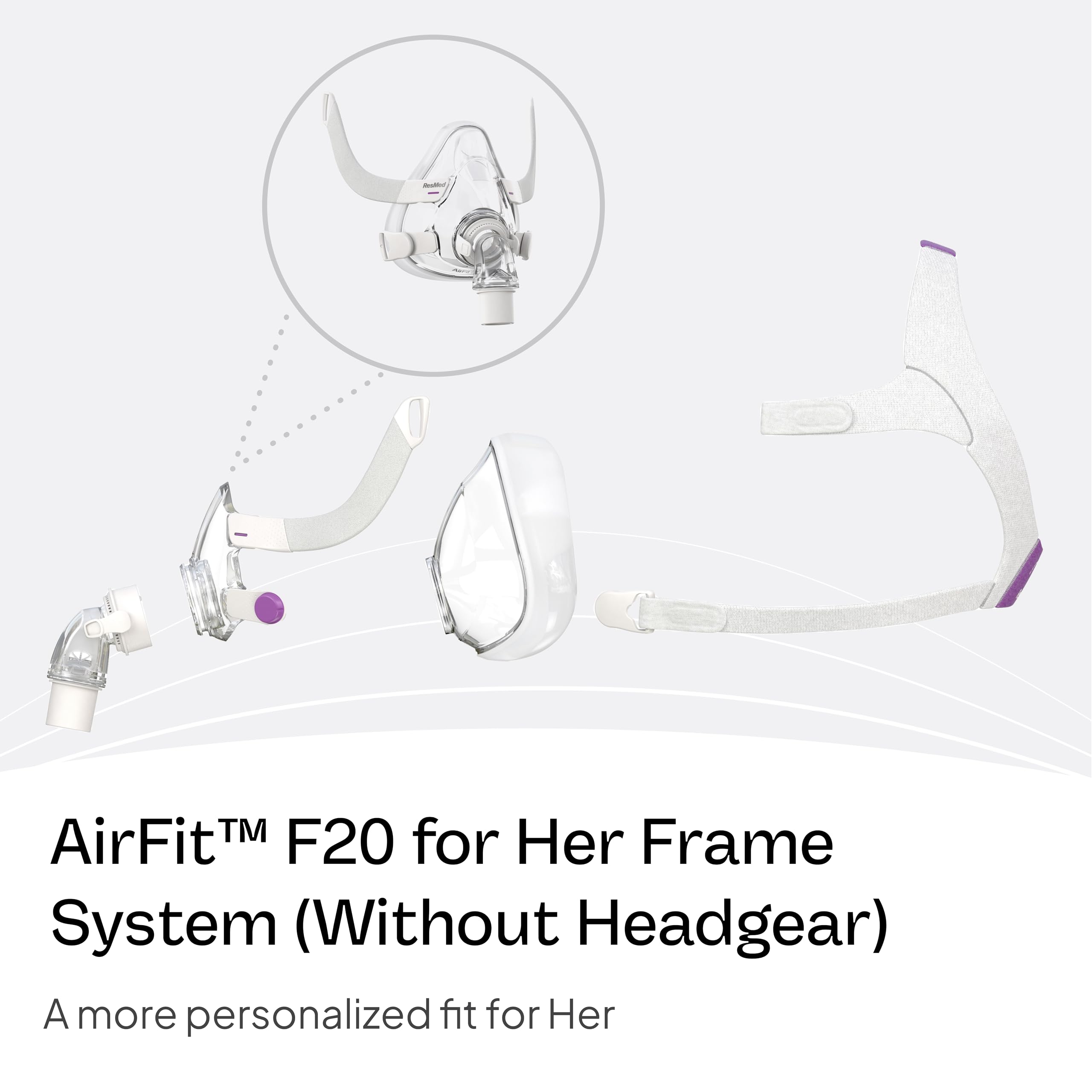 Connecteurs magnétiques AirFit F20 pour femme, montage rapide sans effort.