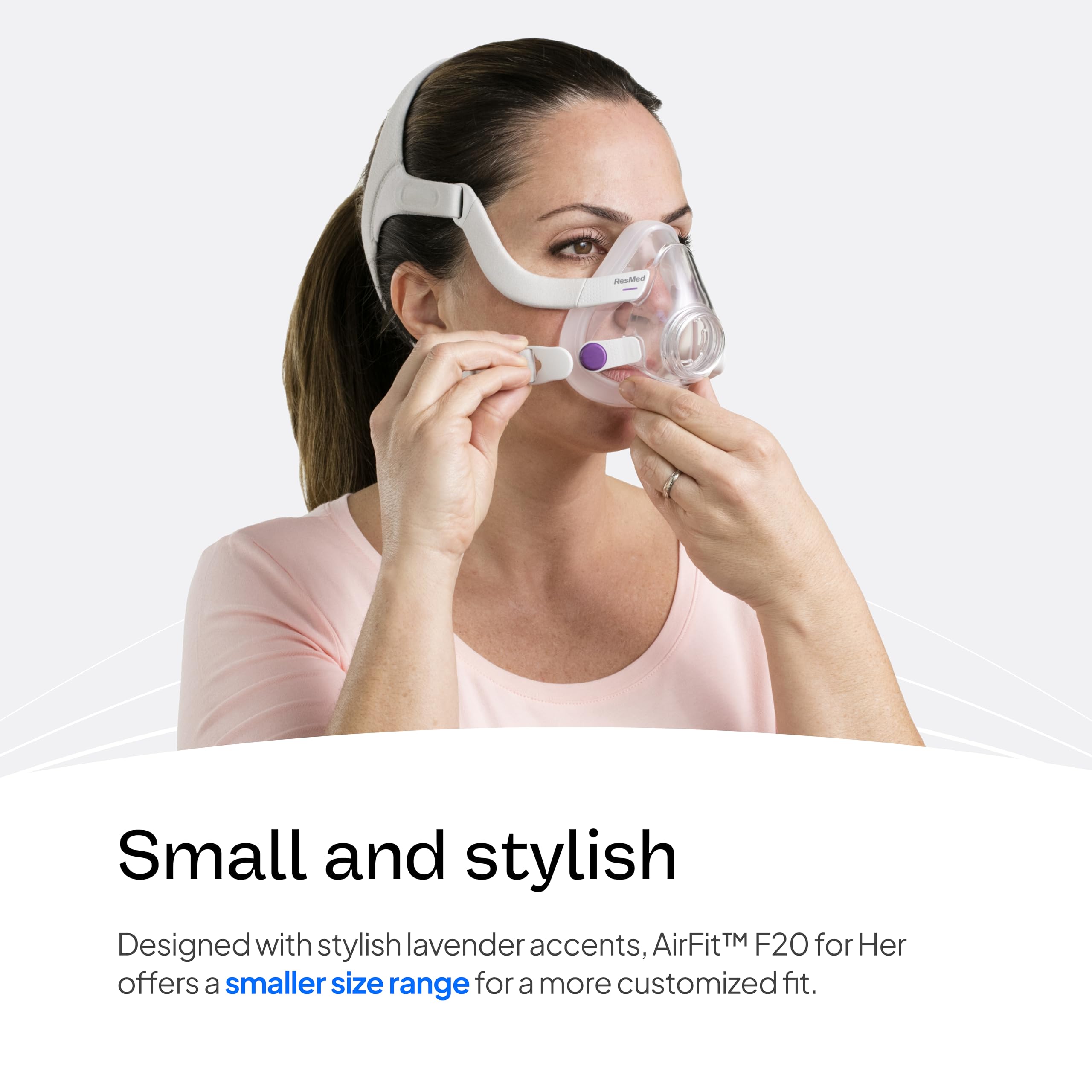 Coude à déconnexion rapide AirFit F20 pour femme, déconnexion facile sans retirer le masque.