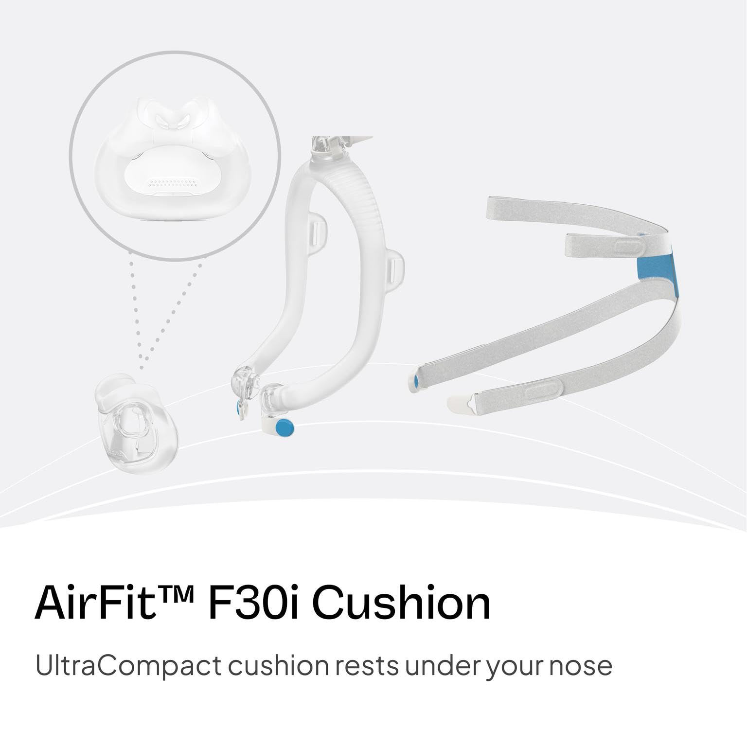 Coussin AirFit F30i - motif uniforme pour ajustement discret et stable.