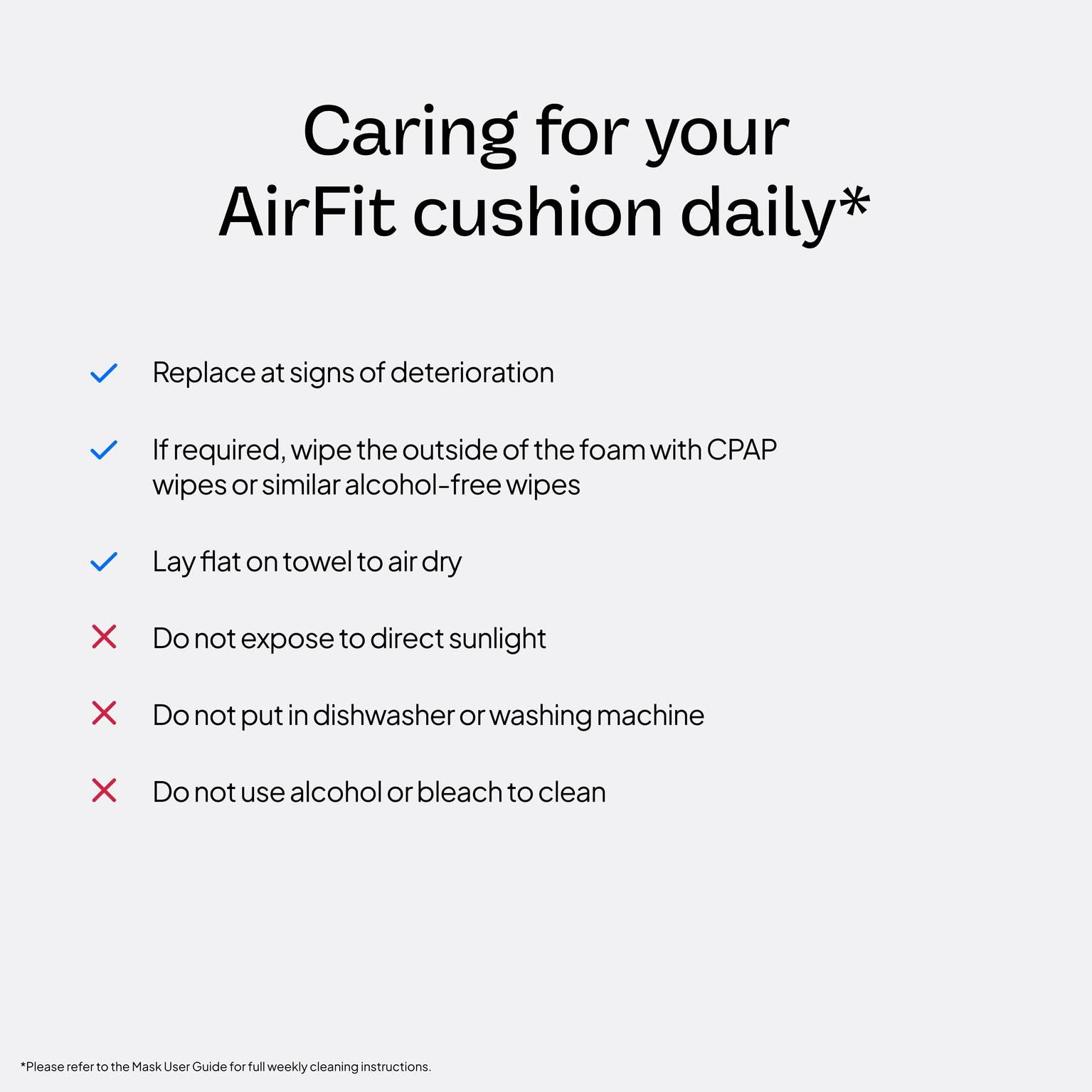 Coussin AirFit F30i, réduction des traces sur l’arête du nez.