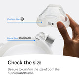 ResMed AirFit F30i tube-connexion-tete: tube au sommet pour éviter les enchevêtrements nocturnes.