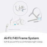 ResMed AirFit F40 clips magnétiques facilitant l'enfilage et le retrait.