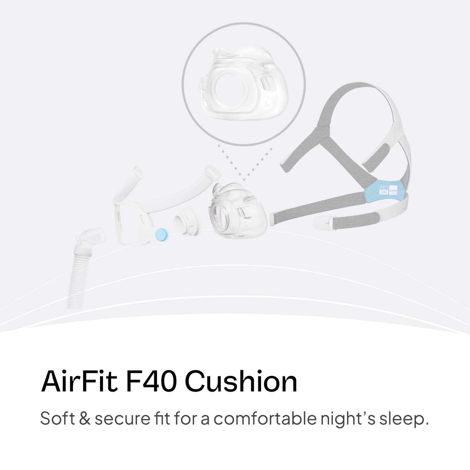 ResMed AirFit F40, coussin qui s'adapte au visage, joint durable toute la nuit.