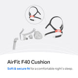 Harnais ResMed AirFit F40 — clips magnétiques pour enfiler rapidement.