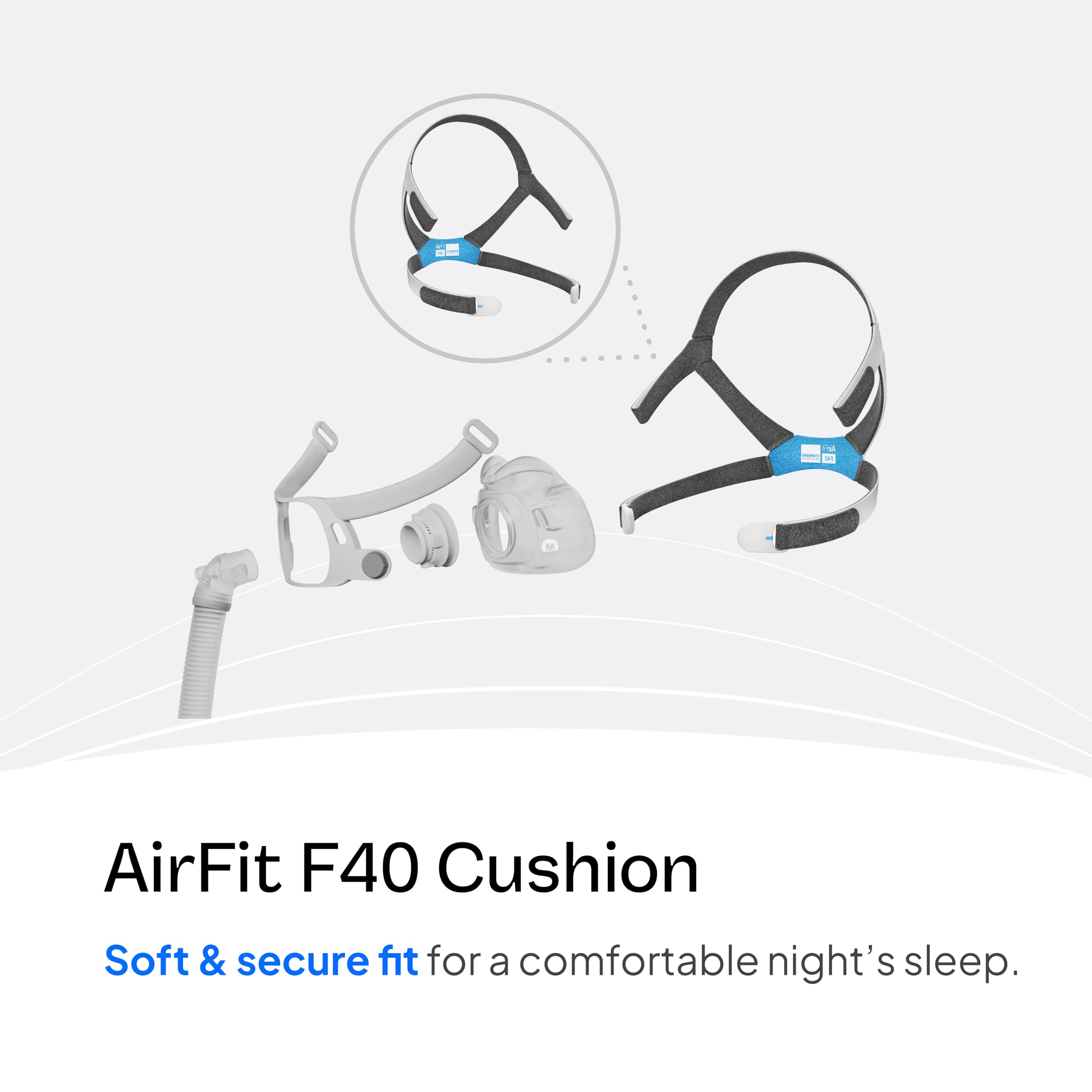 ResMed AirFit F40 Harnais : attaches magnétiques pour enfiler facilement.