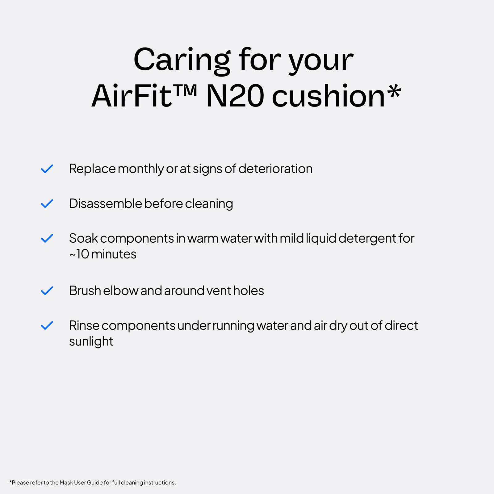 Compatibilité du coussin AirFit N20 avec le masque nasal ResMed.