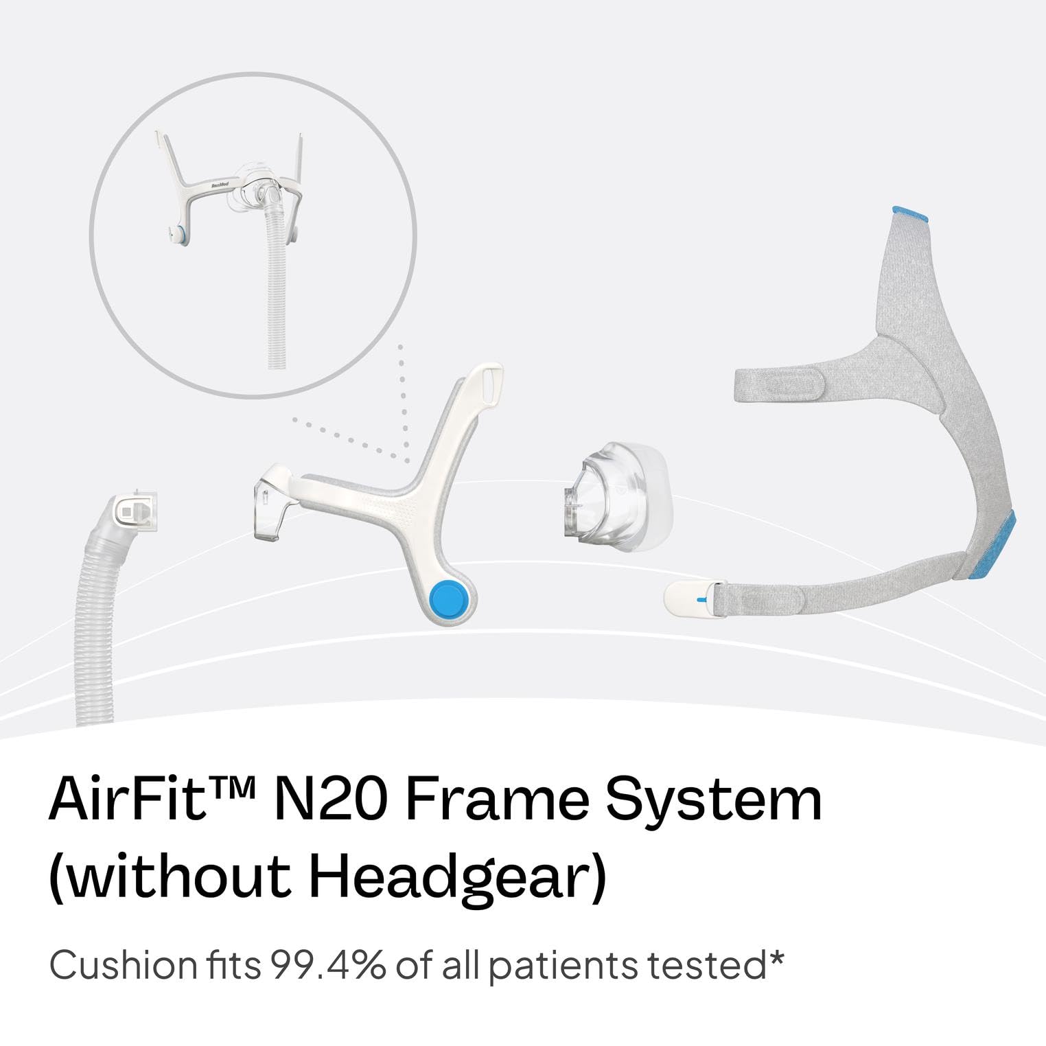 Coussin nasal AirFit N20 pour ajustement fiable et respiration fluide.