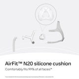 Coussin en silicone doux du ResMed AirFit N20, confort nocturne.