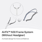 ResMed AirFit N30 tuyau-court : connexion rapide et setup simplifié.