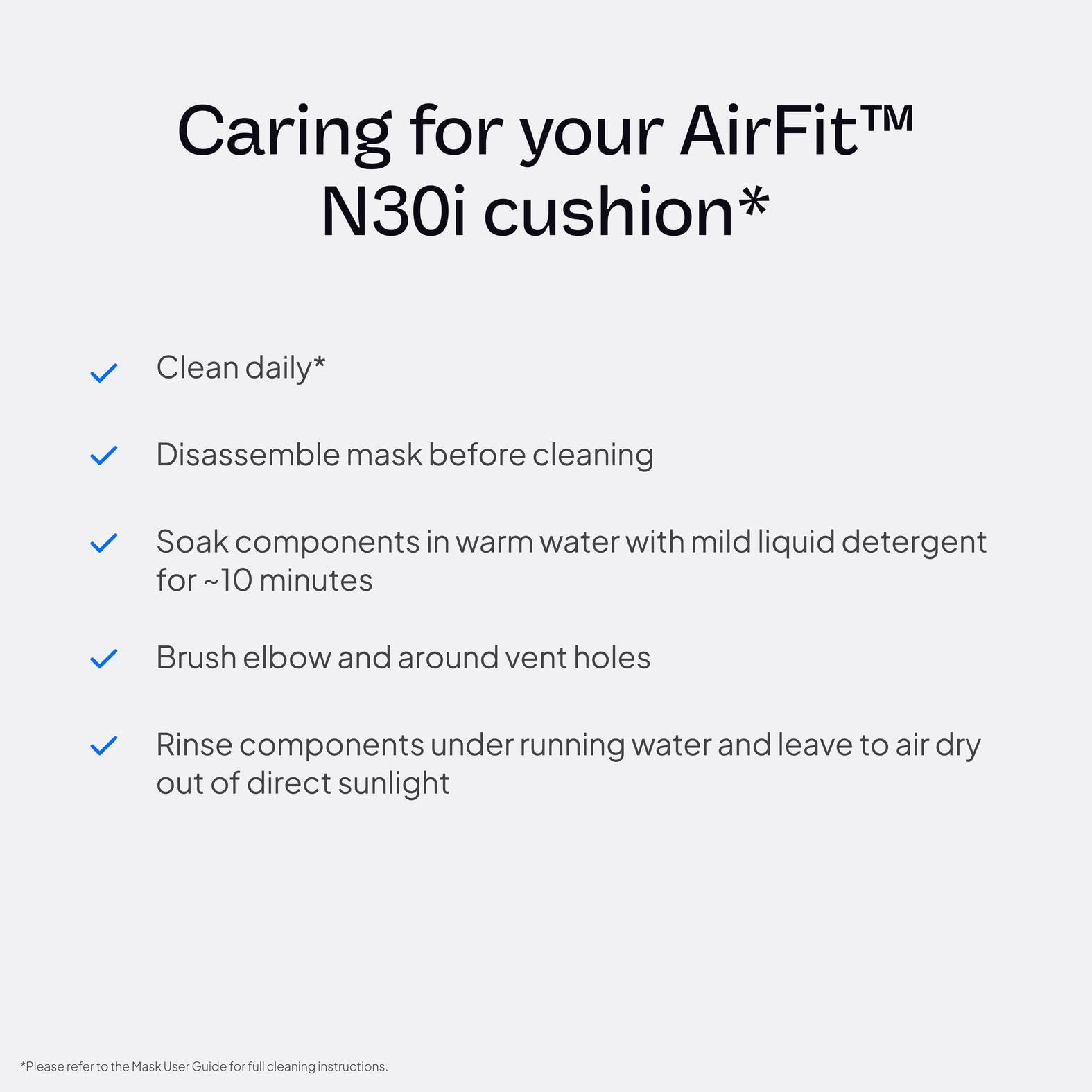 ResMed AirFit N30i - design compatible pour un ajustement sûr.