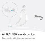 ResMed AirFit N30i - système de ventilation silencieux pour une nuit paisible.