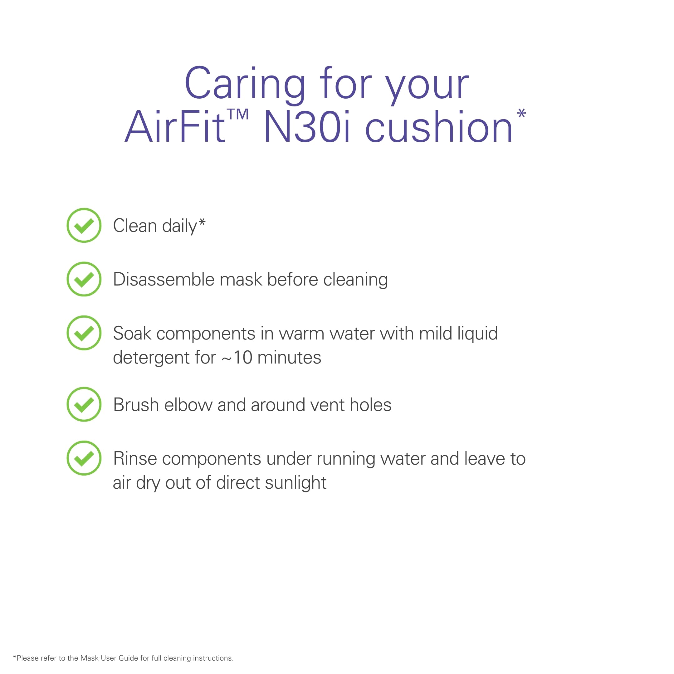 Design enfiler simple AirFit N30i pour pose rapide et hygiène facilitée.