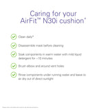 Design enfiler simple AirFit N30i pour pose rapide et hygiène facilitée.