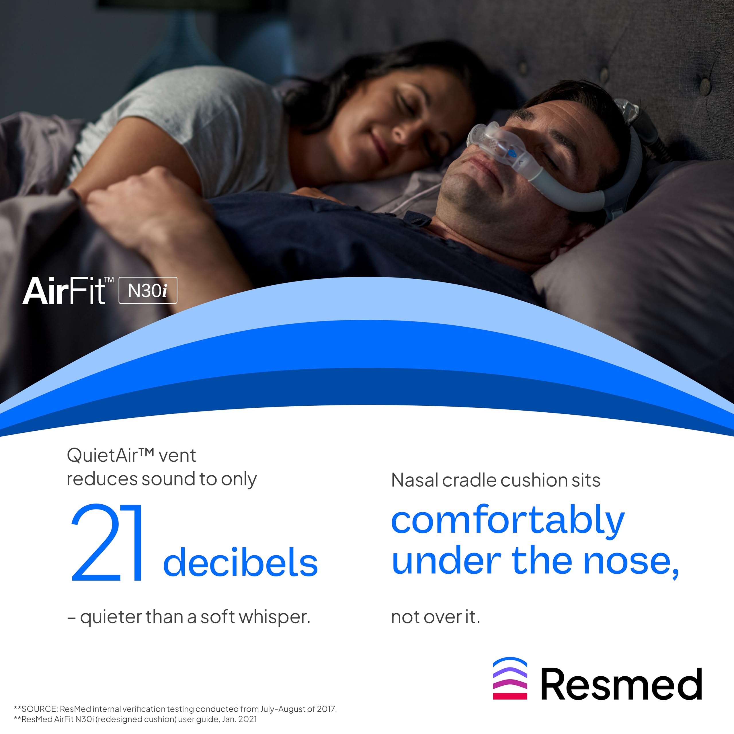 Flux d'air optimal assuré par le coussin AirFit N30i.