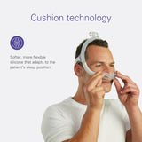 Technologie QuietAir de ResMed AirFit N30i, diffusion discrète du bruit.