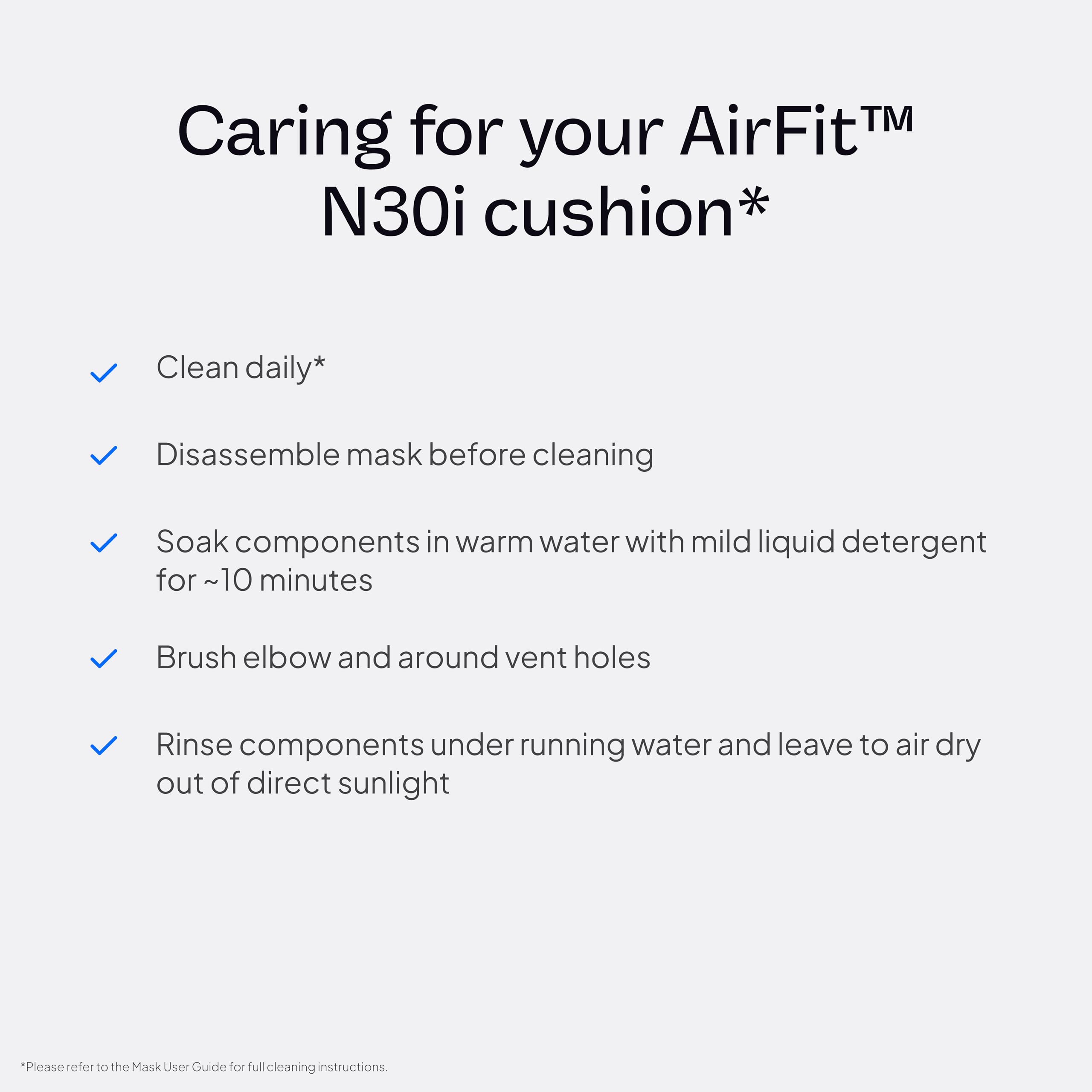 Technologie QuietAir du ResMed AirFit N30i, diffusion silencieuse.