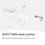 Ventilations silencieuses AirFit N30i pour des nuits plus calmes.