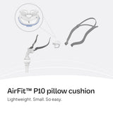Coussin nasal doux en silicone ResMed AirFit P10 – douceur et légèreté pour des nuits silencieuses.