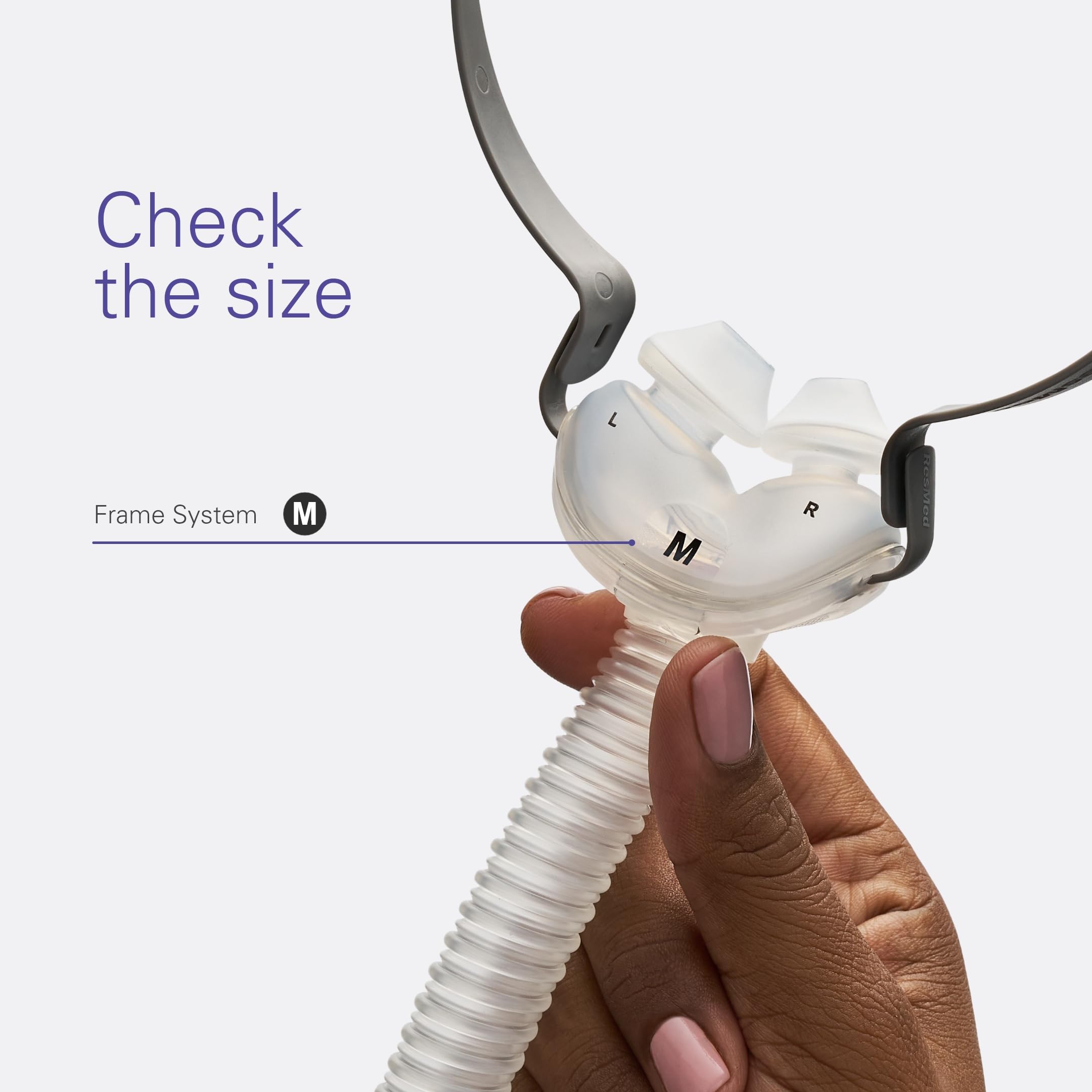 ResMed AirFit P10 – coussin nasal silicone: confort léger et ajuste sécurisé.