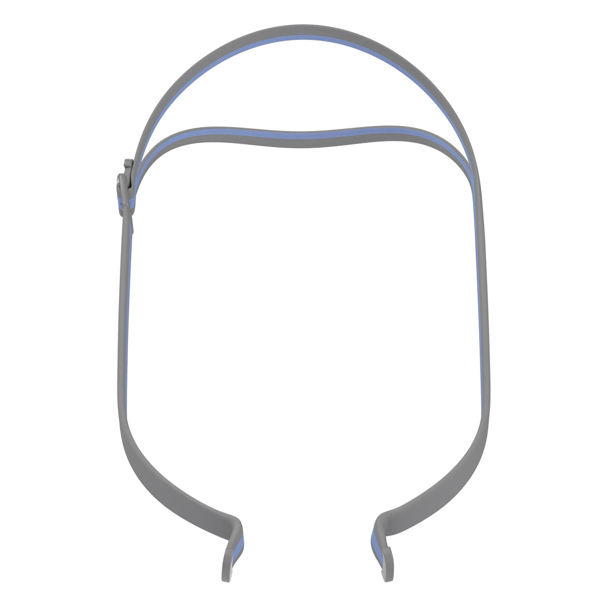ResMed AirFit P10 harnais bleu avec attache, ajustement rapide pour un confort nocturne.