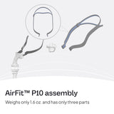 Attache latérale du harnais AirFit P10 facilitant l'enfilage et le réglage.