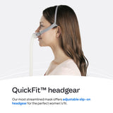 Design ergonomique du harnais AirFit P10, rose, confort nocturne.