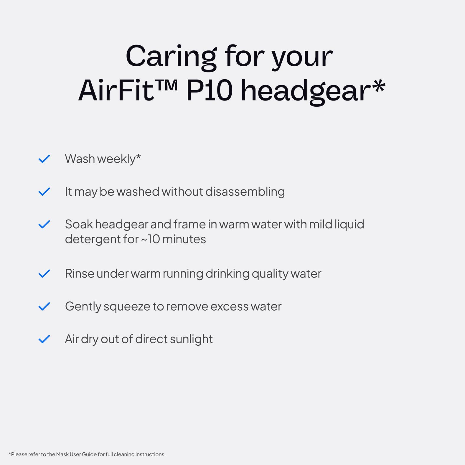 Harnais AirFit P10 sans cadre ni coussins nasaux inclus pour remplacement pratique.