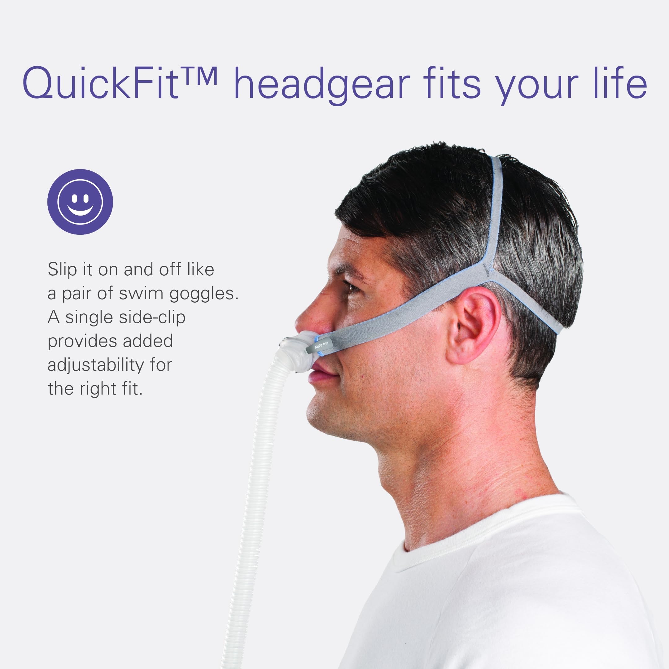 ResMed AirFit P10 – système QuickFit: ajustement rapide sans effort.