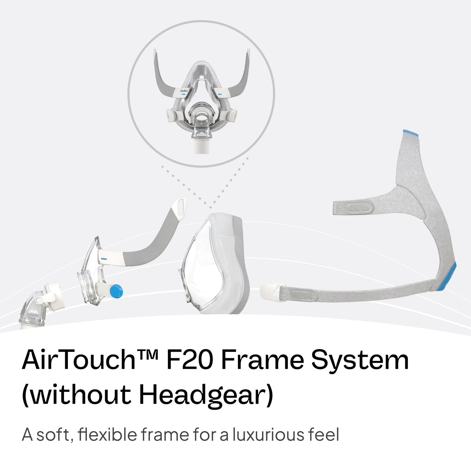 ResMed AirTouch F20 : coude avec déverrouillage rapide pour détacher facilement.