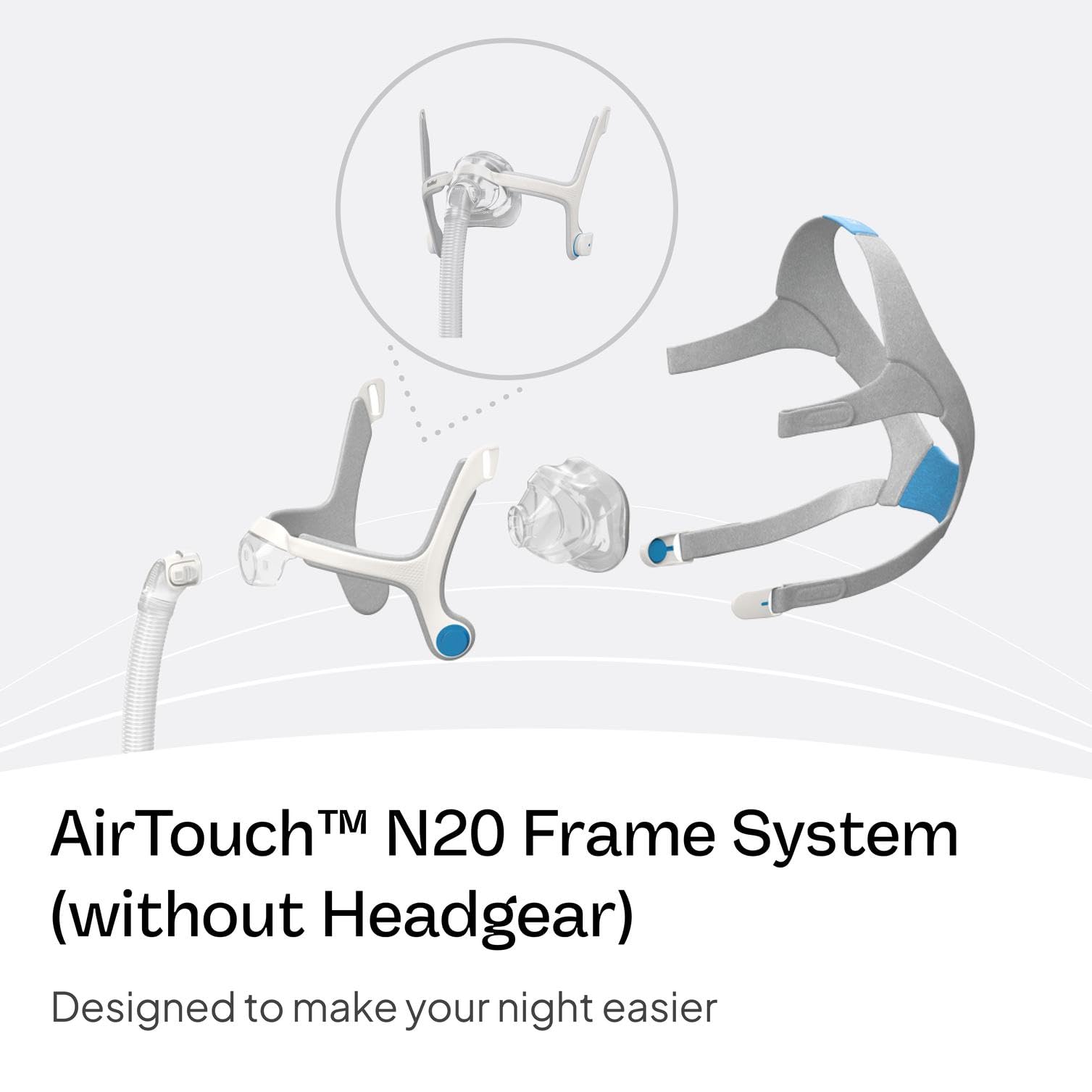 ResMed AirTouch N20 – cadre robuste assurant un ajustement stable toute la nuit.