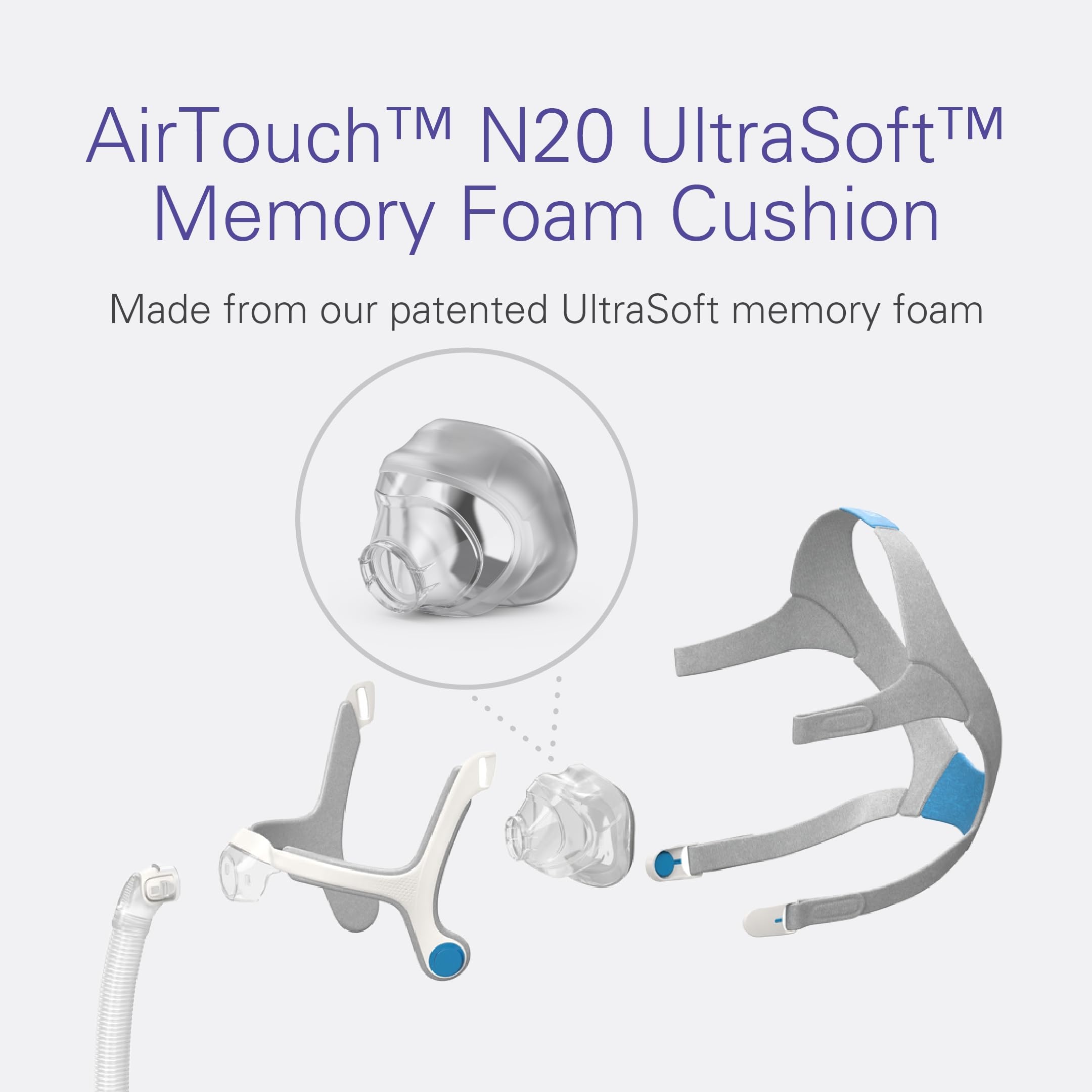 Masque nasal CPAP Airtouch N20: design léger pour respiration aisée.