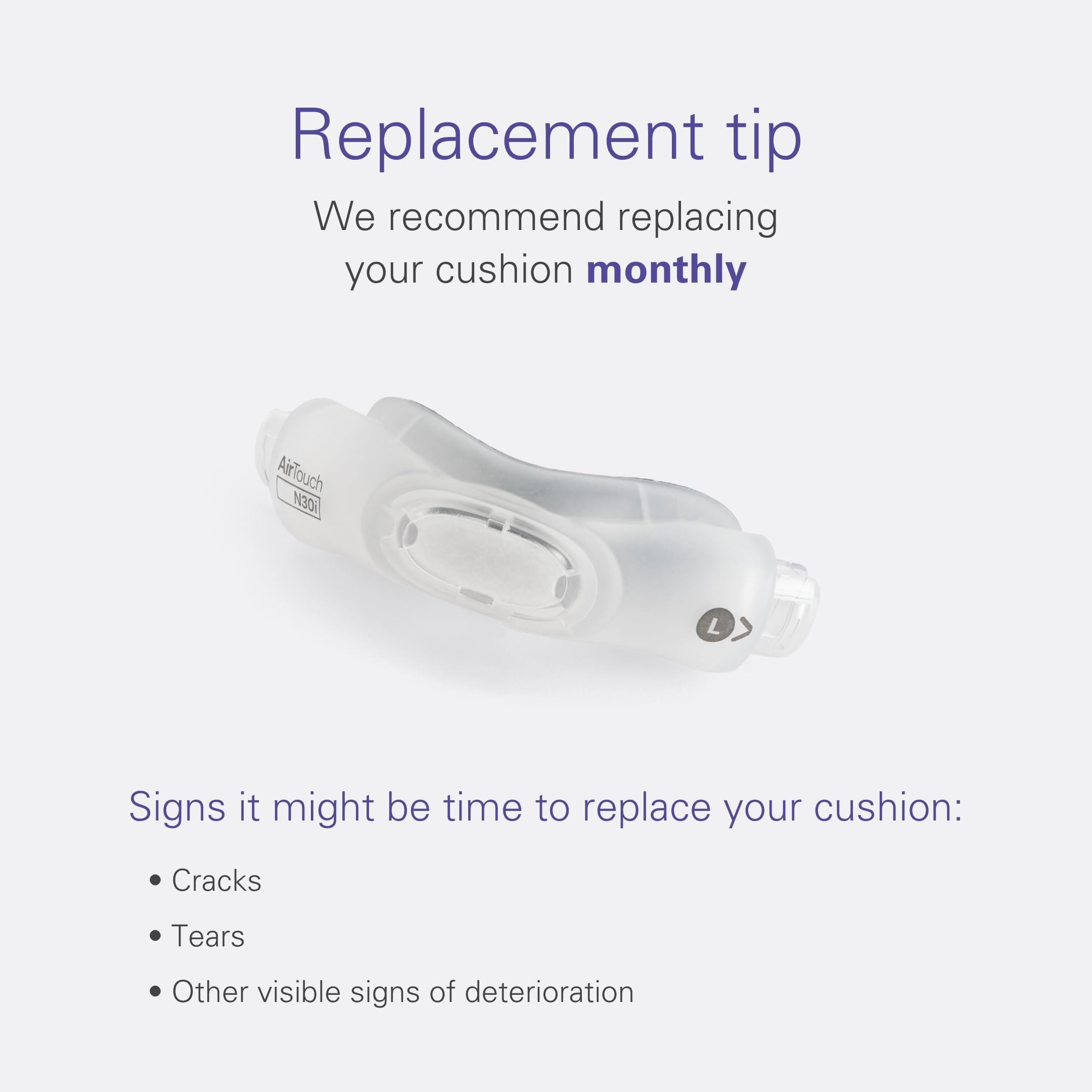 ResMed AirTouch N30i, détail ComfiSoft pour un confort continu.