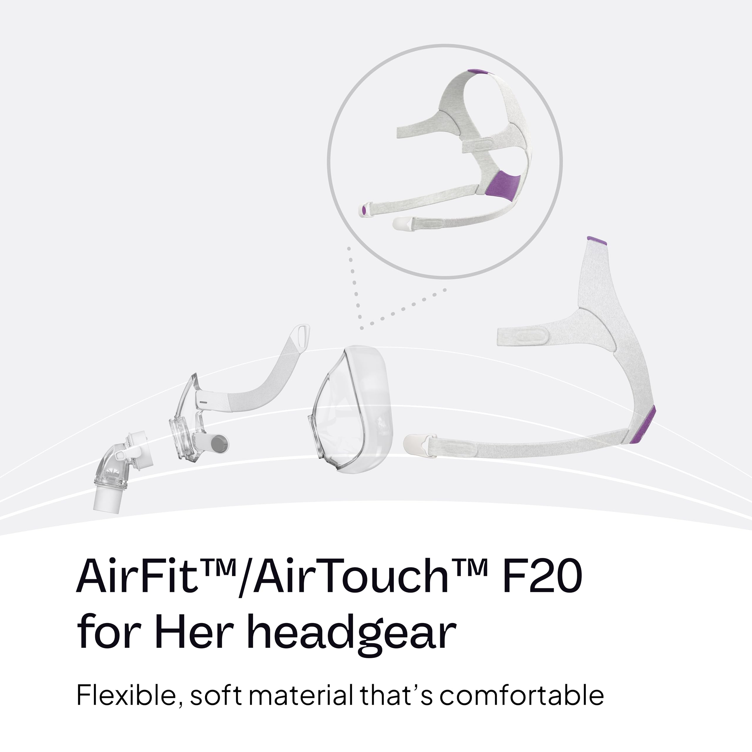ResMed harnais AirFit/AirTouch F20 petit rose – utilisation facile et ajuste personnalisé.