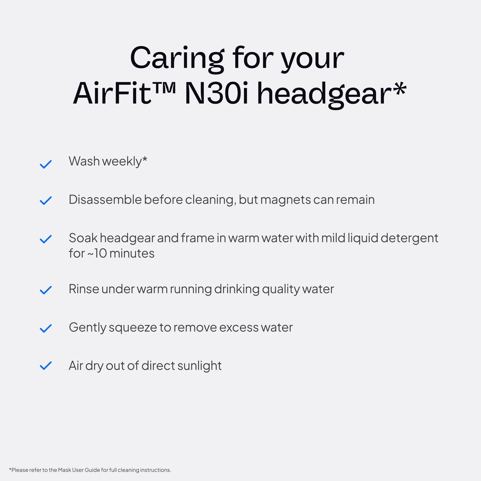 Harnais dédié pour AirFit N30i/P30i assure un ajustement fiable.