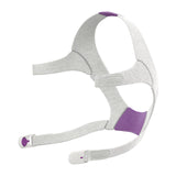 Harnais de tête ResMed AirFit/AirTouch N20 rose, confort doux et maintien stable.