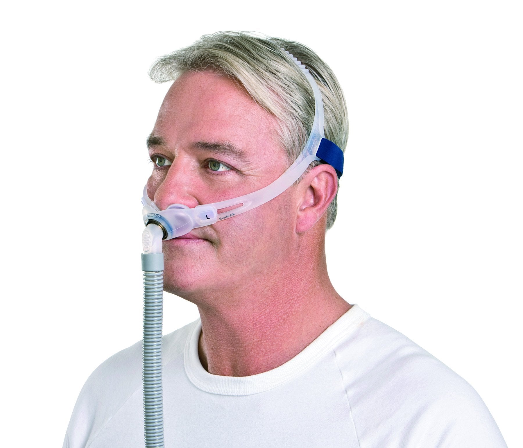 Cadre de remplacement ResMed Swift FX Petit, cadre nasal sans harnais, pour un réajustement rapide et confortable.