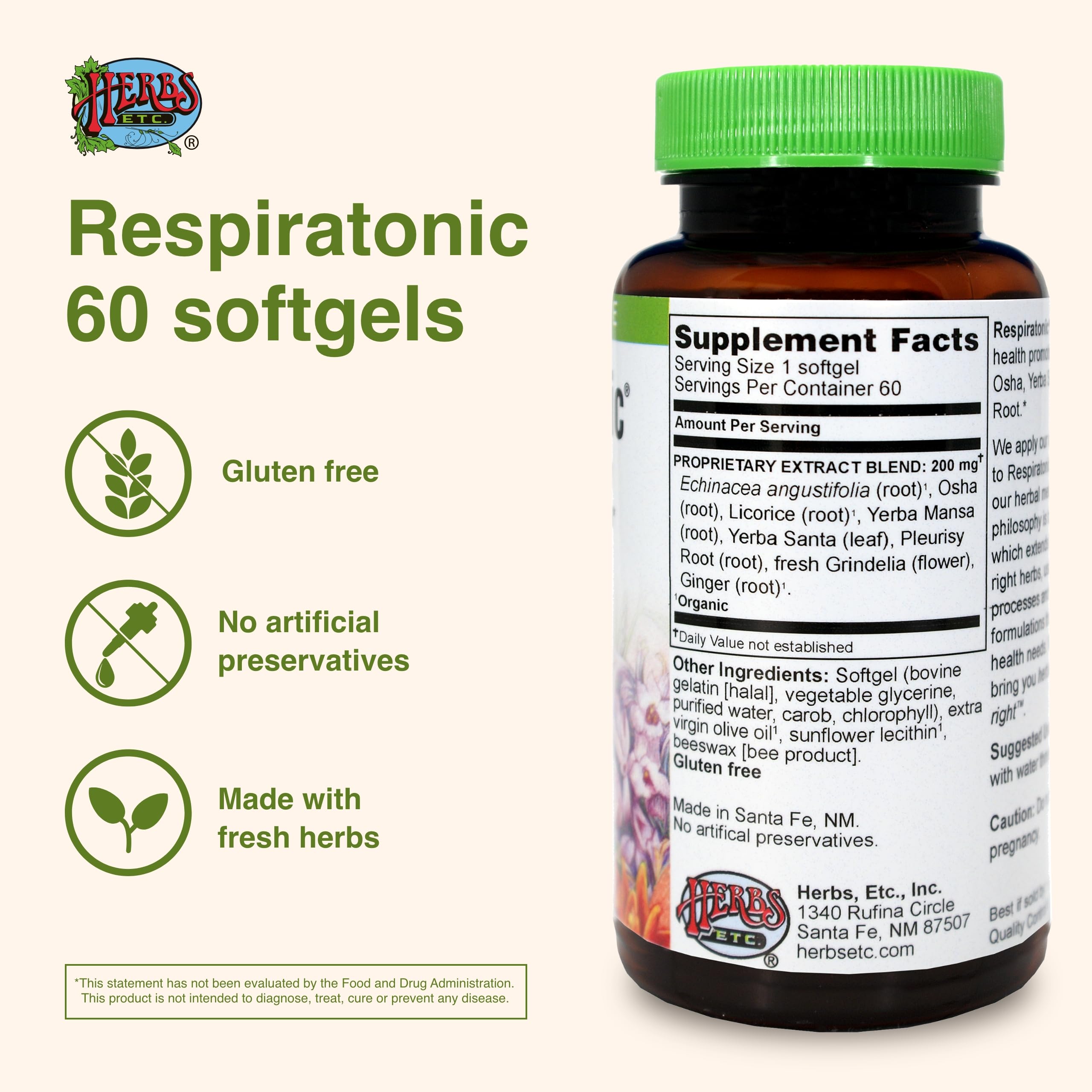Étiquette Respiratonic sur la bouteille, rappel des informations produit.