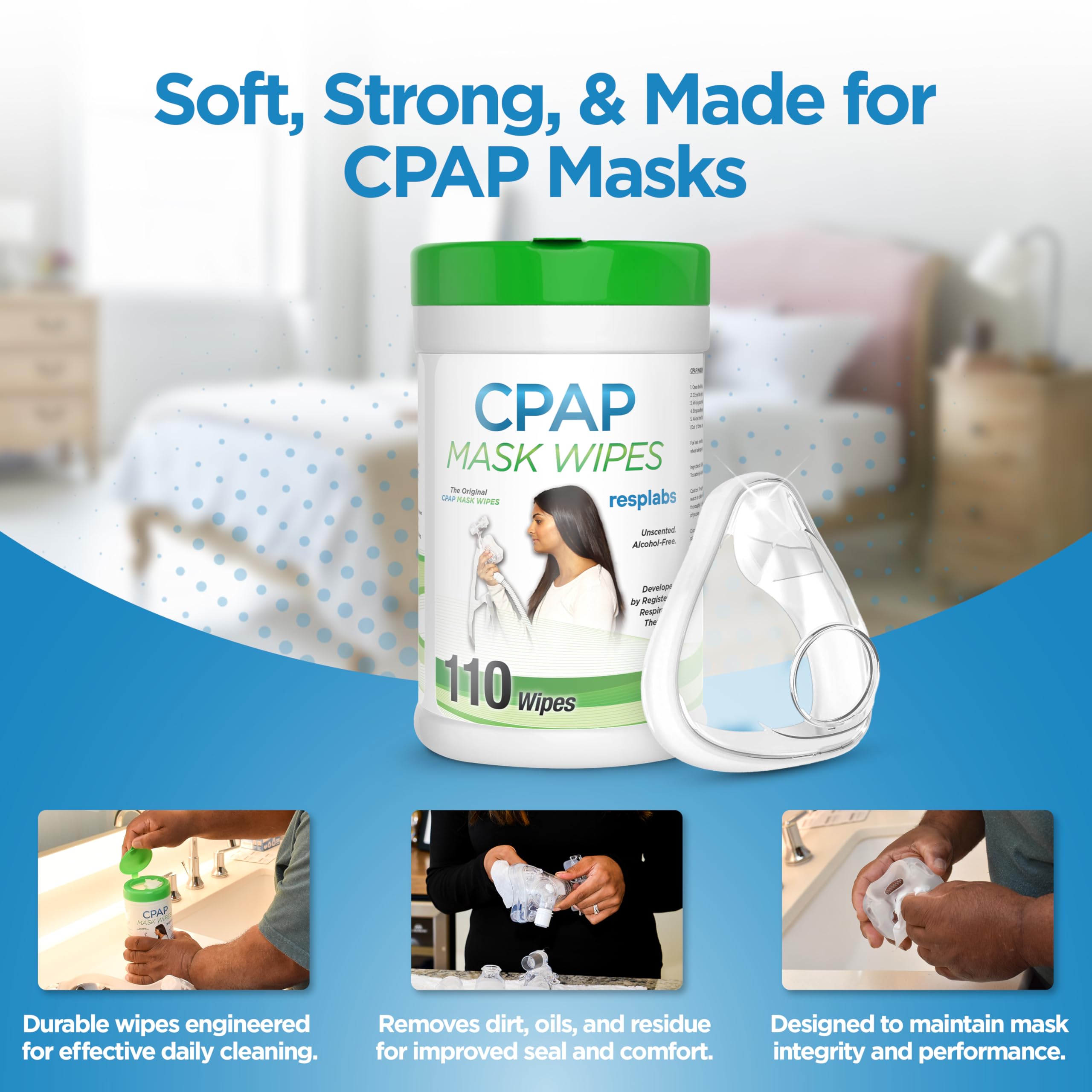 RespLabs CPAP Wipes compatibles avec tous les masques CPAP.